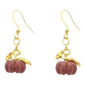 Brown Pumpkin Dangle Earrings – Cute Fall Accessory – Thanksgiving